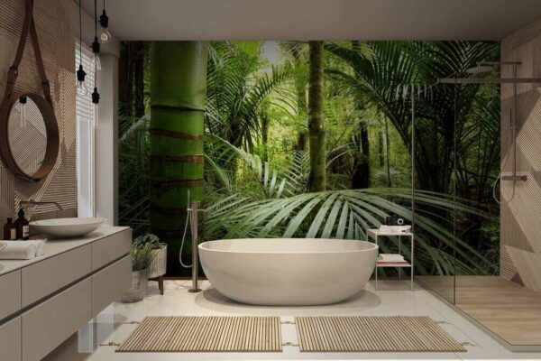 Lush green jungle with palm trees Wall murals Lush green jungle with palm trees