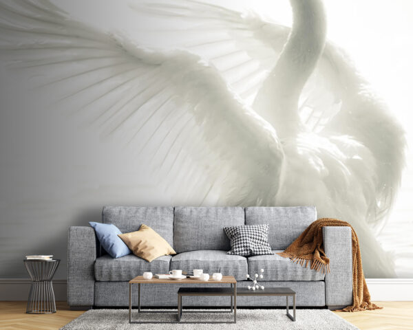 White swan with wings spread out in water Wall murals White swan with wings spread out in water