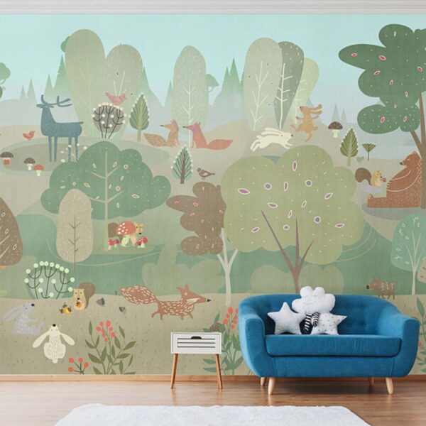 Cartoon of animals in a forest Wall murals Cartoon of animals in a forest
