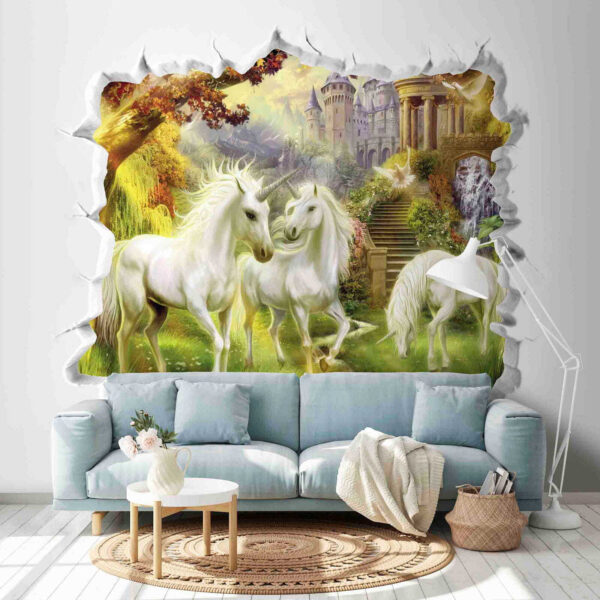 Wall with a castle and unicorns Wall murals Wall with a castle and unicorns