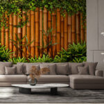 Wall murals Bamboo fence with plants