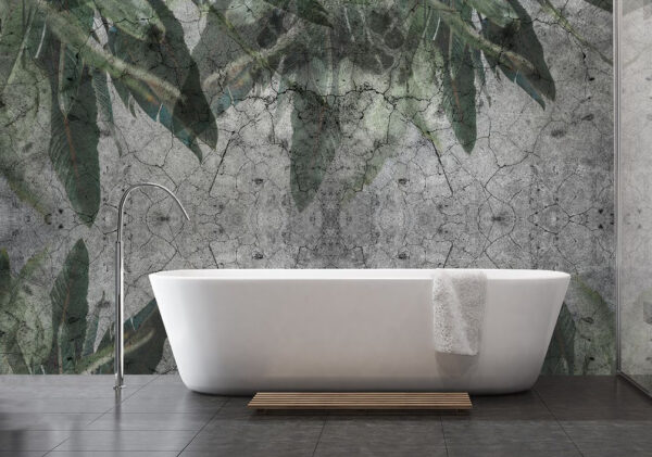 Cracked wall with green leaves pattern Wall murals Cracked wall with green leaves pattern