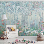 Wall murals Enchanted forest with deer and birds