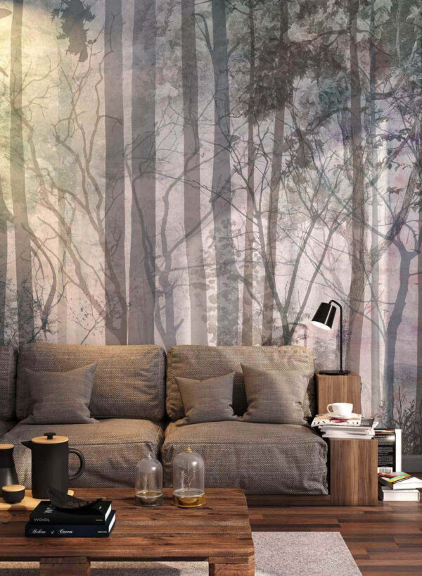 Misty forest with a hidden deer Wall murals Misty forest with a hidden deer