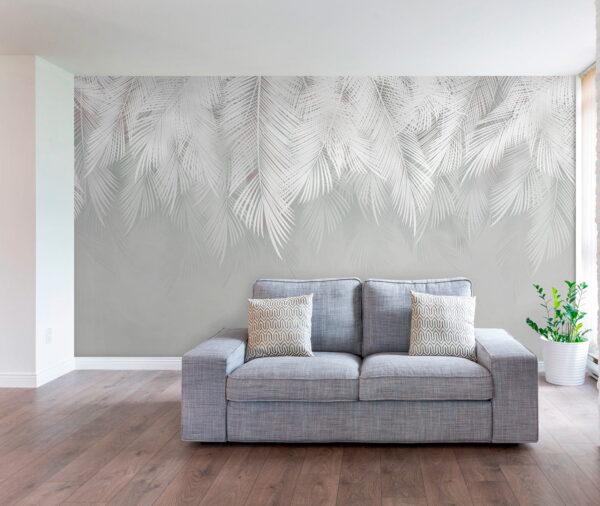 White leaves pattern against gray background Wall murals White leaves pattern against gray background