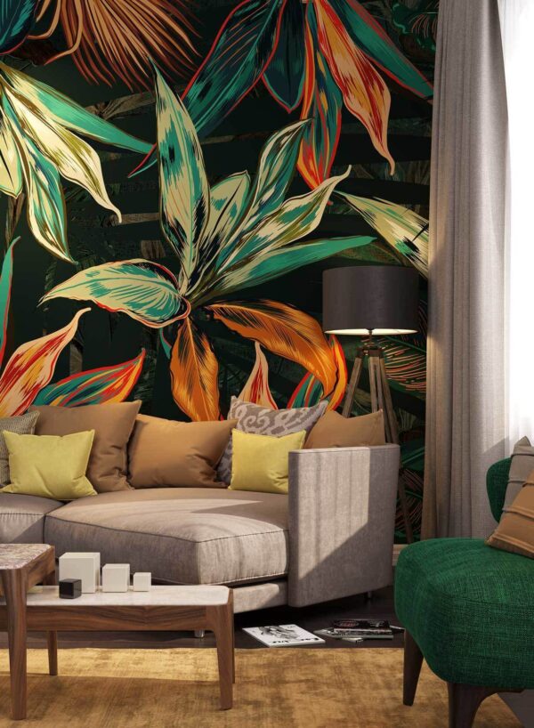Colorful leaves on a black background Wall murals Colorful leaves on a black background
