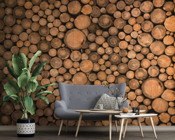 Stacked tree logs in circular pattern Wall murals Stacked tree logs in circular pattern