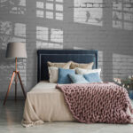 Wall murals Wall with windows and birds shadow
