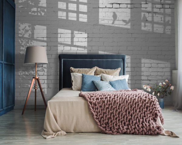 Wall with windows and birds shadow Wall murals Wall with windows and birds shadow