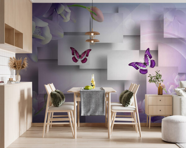 Purple and white flowers and butterflies Wall murals Purple and white flowers and butterflies
