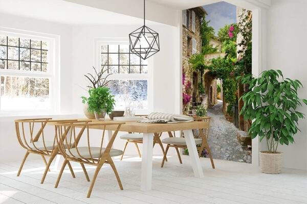 Stone alley with flowers and plants Wall murals Stone alley with flowers and plants