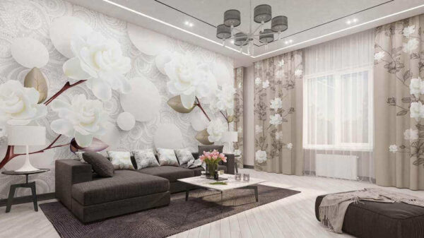White flowers and circles on a white background Wall murals White flowers and circles on a white background