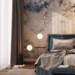 Wall murals Blue floral pattern with vintage tiles.
