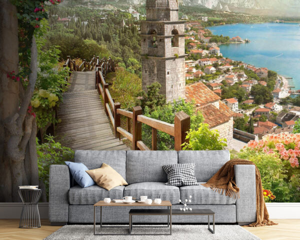 Stairway leading to a town Wall murals Stairway leading to a town