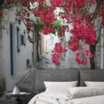Wall murals Bougainvillea brightens the narrow alleyway