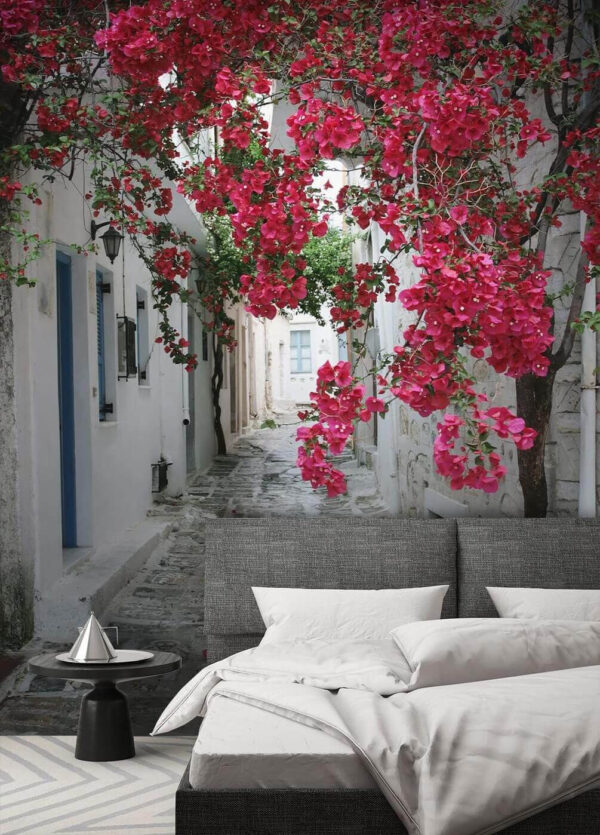 Wall murals Bougainvillea brightens the narrow alleyway