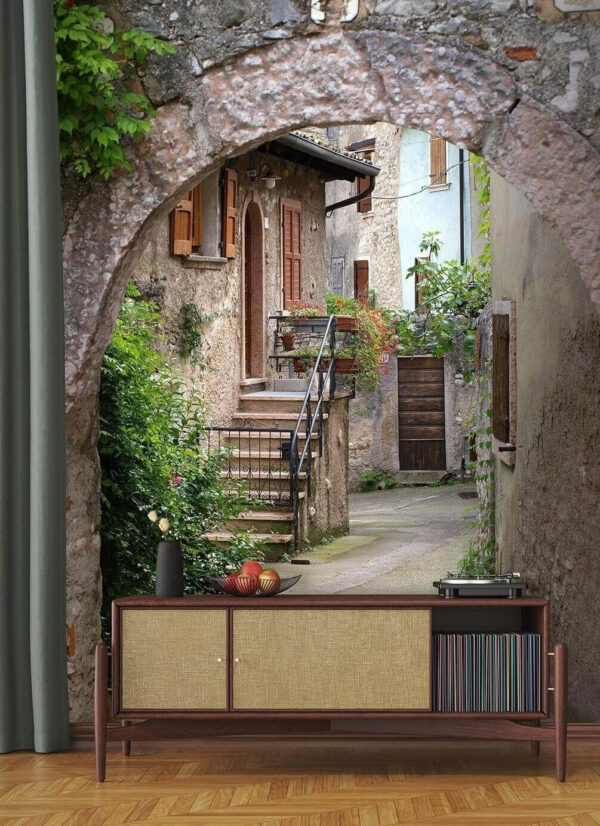 Charming stone alley with archway Wall murals Charming stone alley with archway