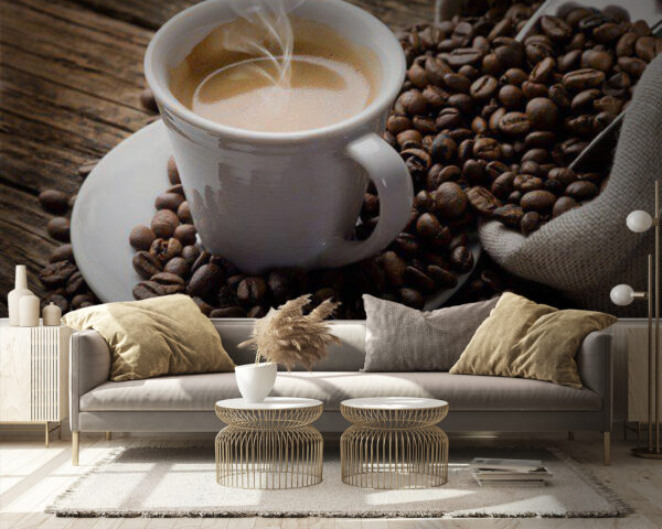 Cup of coffee with steam coming out of it Wall murals Cup of coffee with steam coming out of it
