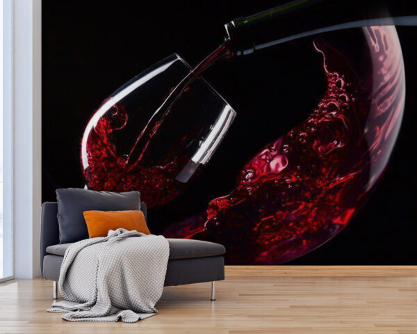 Glass of red wine being poured Wall murals Glass of red wine being poured
