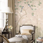 Wall murals Wallpaper with birds on trees and flowers