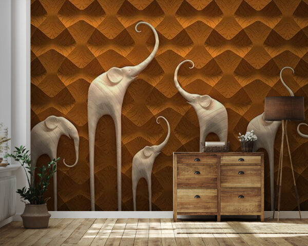 Group of elephants on a wall Wall murals Group of elephants on a wall