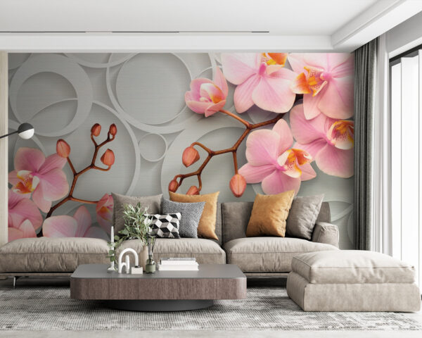 Soft blooms against a circular backdrop Wall murals Soft blooms against a circular backdrop