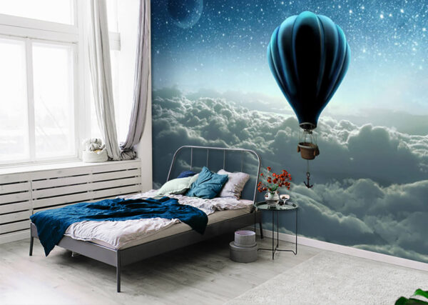 Hot air balloon with a basket attached to it Wall murals Hot air balloon with a basket attached to it