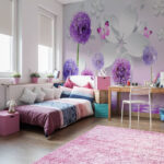 Wall murals Purple blooms with butterflies and reflections.