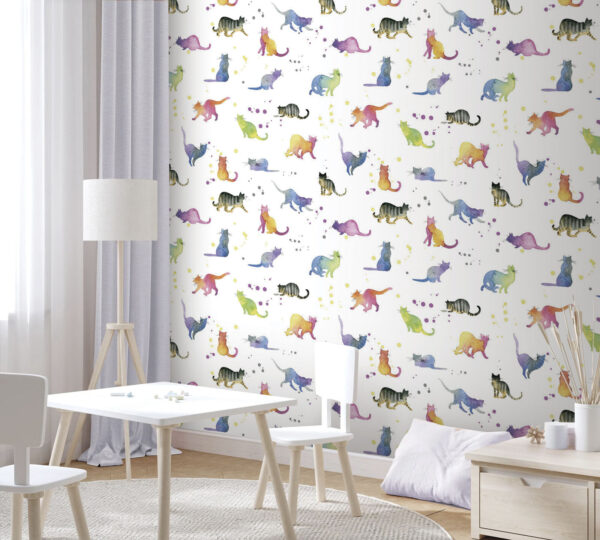 Pattern of watercolor cats Wall murals Pattern of watercolor cats