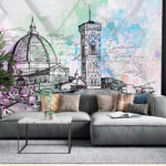 Wall murals Drawing of a building