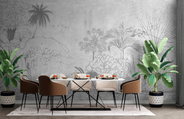 Drawing of a river with trees and plants Wall murals Drawing of a river with trees and plants