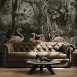 Wall murals Flamingos grace a lush jungle scene