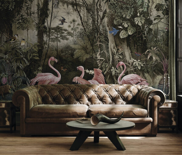 Wall murals Wall murals Flamingos grace a lush jungle scene (SKU: u73568)