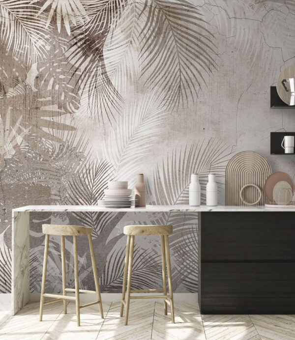 Wall murals Wall murals Tropical leaves on textured background (SKU: u73583)