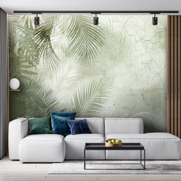 Tropical leaves on textured background Wall murals Tropical leaves on textured background