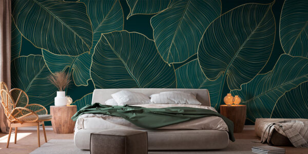 Elegant line art of tropical leaves Wall murals Elegant line art of tropical leaves