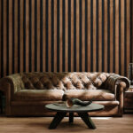 Wall murals Wooden slats with dark background.