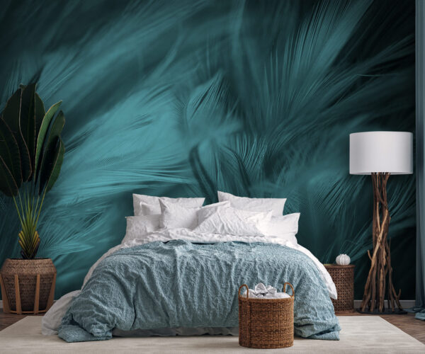 Soft teal feathers in gentle motion Wall murals Soft teal feathers in gentle motion