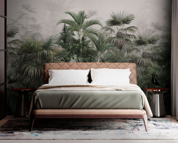 Dense tropical jungle with misty sky Wall murals Dense tropical jungle with misty sky