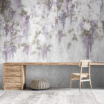 Wall murals Delicate purple blooms on white canvas.