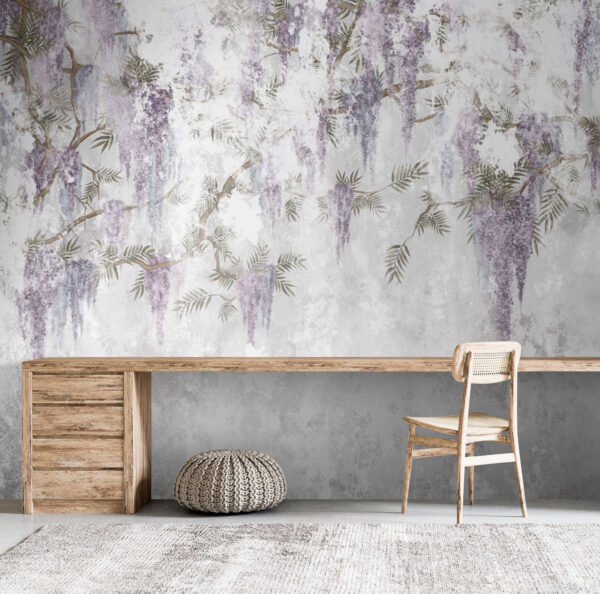 Delicate purple blooms on white canvas Wall murals Delicate purple blooms on white canvas