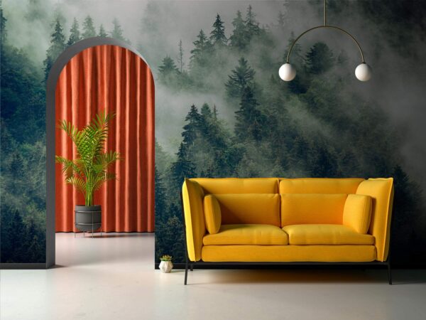 Forest of trees with fog Wall murals Forest of trees with fog