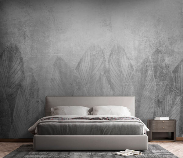Textured leaves pattern in grayscale Wall murals Textured leaves pattern in grayscale