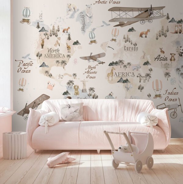 Vintage map with animals and aircrafts Wall murals Vintage map with animals and aircrafts