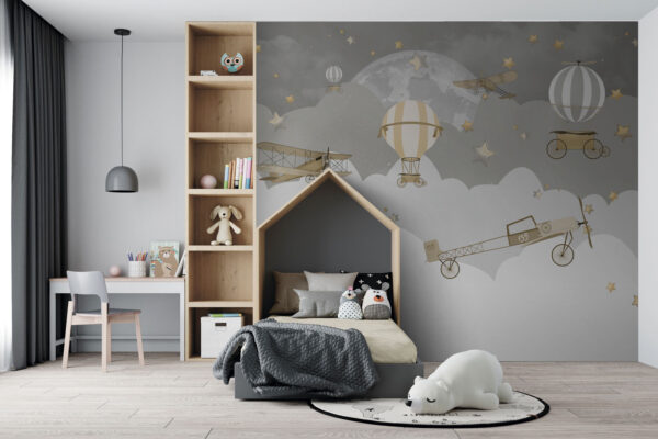 Vintage aircrafts soaring through stars Wall murals Vintage aircrafts soaring through stars
