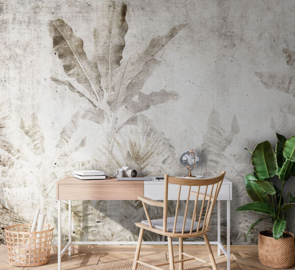 Wall murals Wall murals Faded leaves on rustic wall (SKU: u73886)