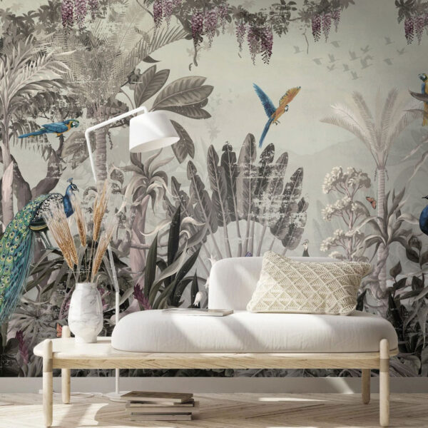 Tropical birds in lush greenery Wall murals Tropical birds in lush greenery