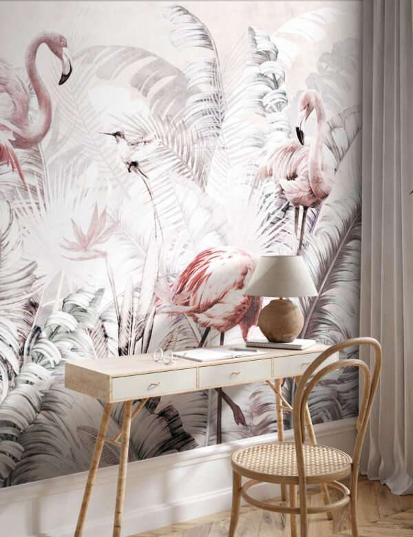 Pink flamingo with long neck Wall murals Pink flamingo with long neck