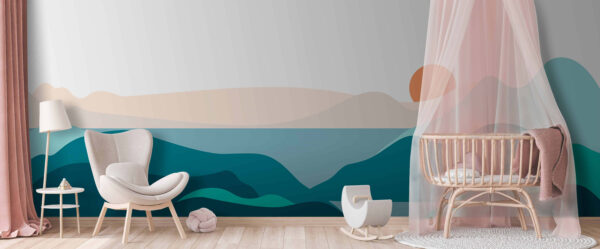 Landscape with mountains and a sunset Wall murals Landscape with mountains and a sunset