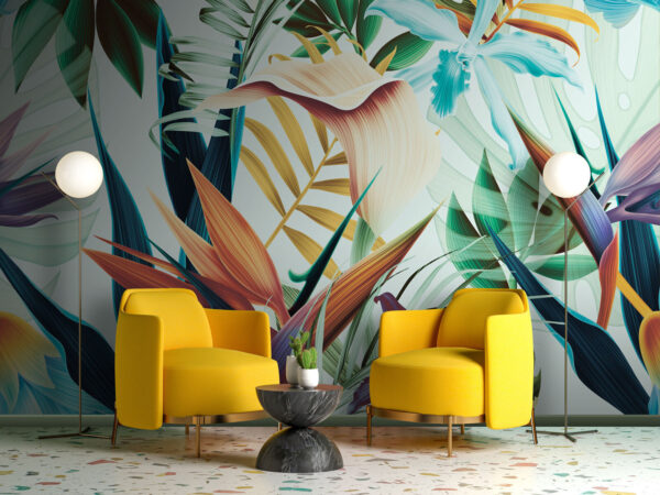 Wall murals Wall murals Colorful abstract leaves and flowers (SKU: u73959)